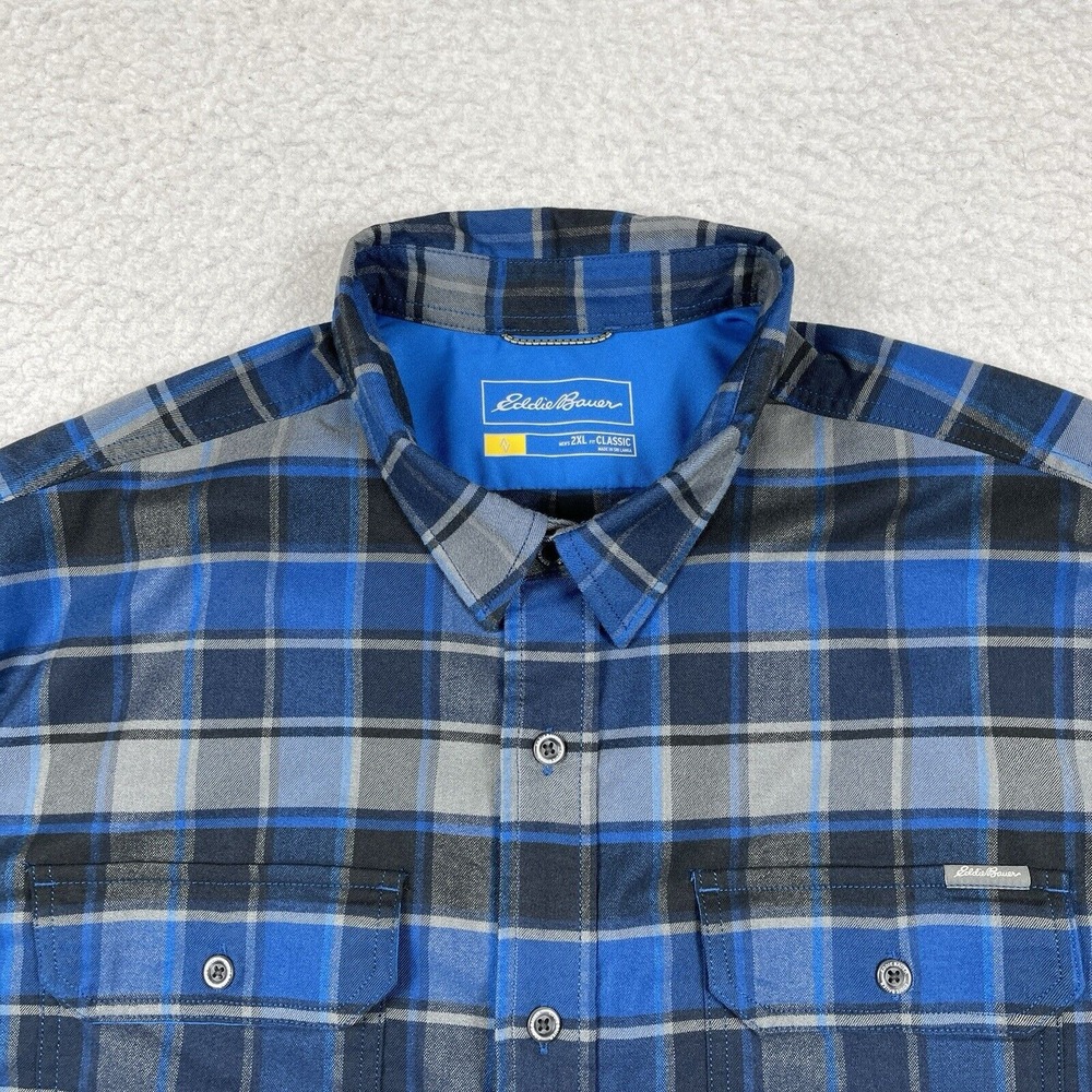 Eddie Bauer Shirt Mens XXL Classic Blue Plaid Country‎ Hike Camp Cabin Outdoors - Picture 4 of 12